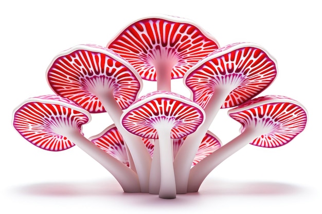 Levendige rood-en-wit gevlekte wilde paddenstoelen in een weelderige bosomgeving Generatieve AI