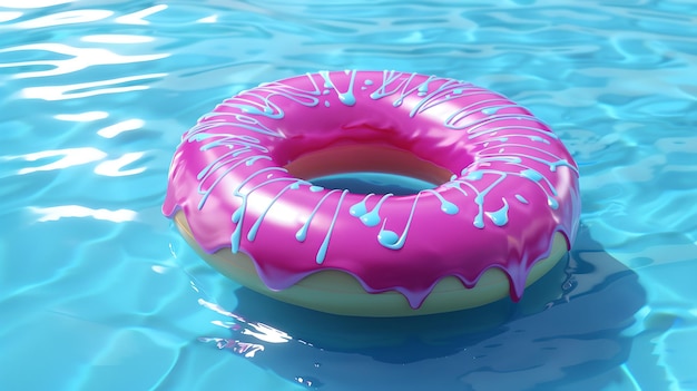 Levendige roze donut drijft in kristalhelder zwembadwater Zomervibe met een leuke opblaasbare zwembadfeest essentieel gevangen in helder daglicht Eenvoudige en vrolijke AI