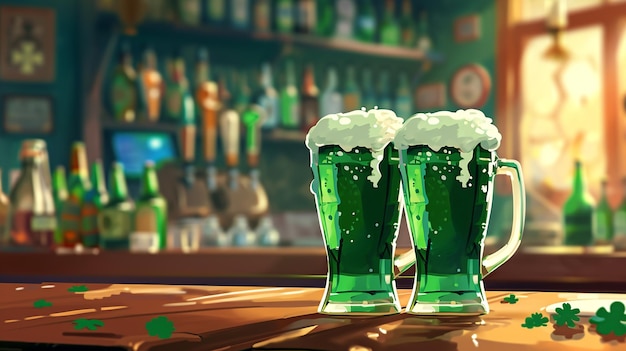 Levendige St. Patrick's Day Pub Scene met Groen Bier