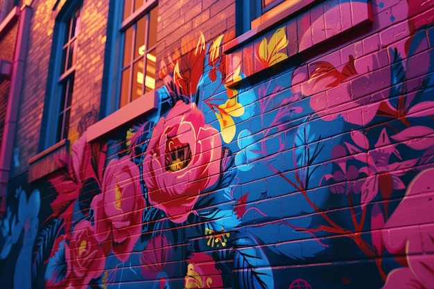 Foto levendige straatkunst die stedelijke gebouwen versiert