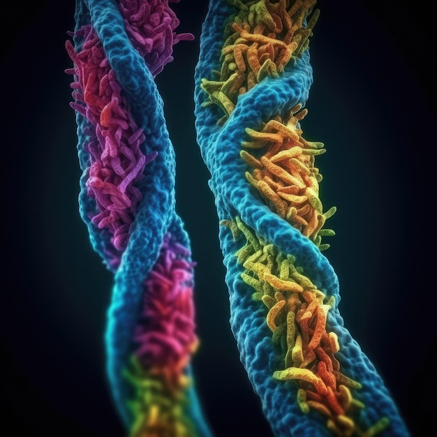 Levendige telomeren Een gedetailleerde elektronenmicroscoopweergave Perfect voor wetenschappelijke presentaties Generatieve AI