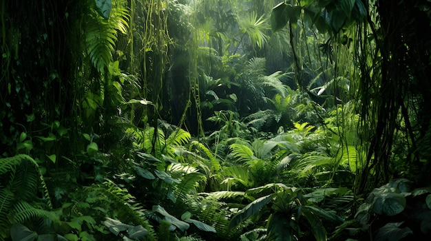 levendige textuur van een weelderige groene jungle onderstruik