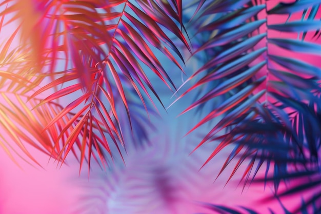 Levendige tropische palmbladeren in holografische kleuren surrealistische concept art