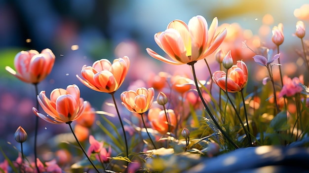 Foto levendige tulpenbloesem in een kleurrijk meesterwerk van de weidenatuur