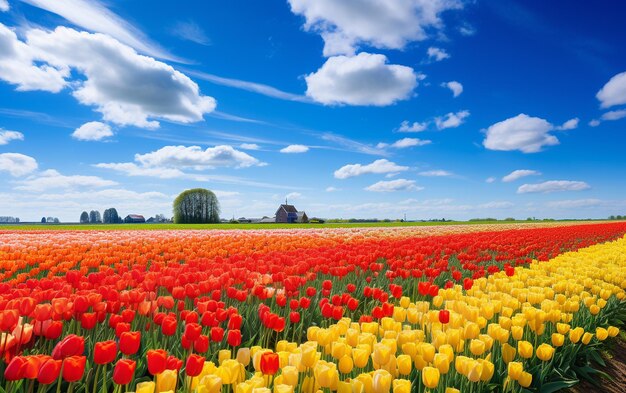 Foto levendige tulpenvelden in volle bloei