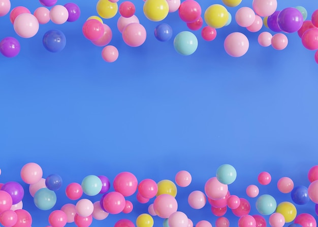 Foto levendige veelkleurige ballen ballonnen op blauwe achtergrond ideaal voor feestelijke of speelse thema's lege kopieerruimte achtergrond voor feest- of feestuitnodigingen feestjes voor kinderen speelcentra 3d