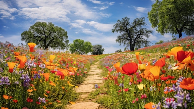 levendige wildbloemenweide toont de schoonheid van de natuur