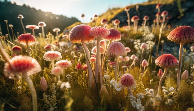 Levendige wilde bloemen bloeien in de wei in de zomer, gegenereerd door kunstmatige intelligentie