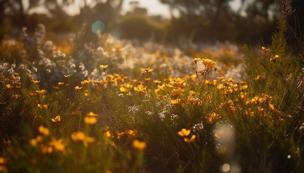 Levendige wilde bloemen bloeien in een rustige weidescène gegenereerd door kunstmatige intelligentie