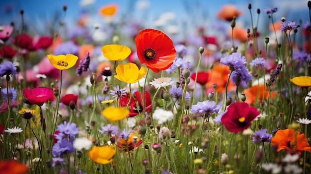 levendige wilde bloemen weide in de zomer een kleurrijk landelijk land