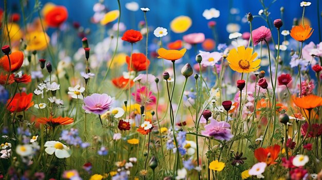 Foto levendige wilde bloemenweide toont schoonheid in de natuurkleur