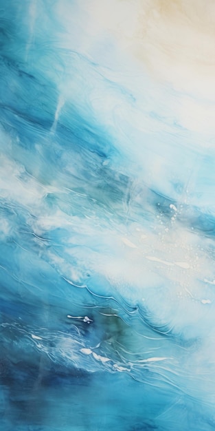 Levendige zeegezichten abstract schilderij met wit en blauw water