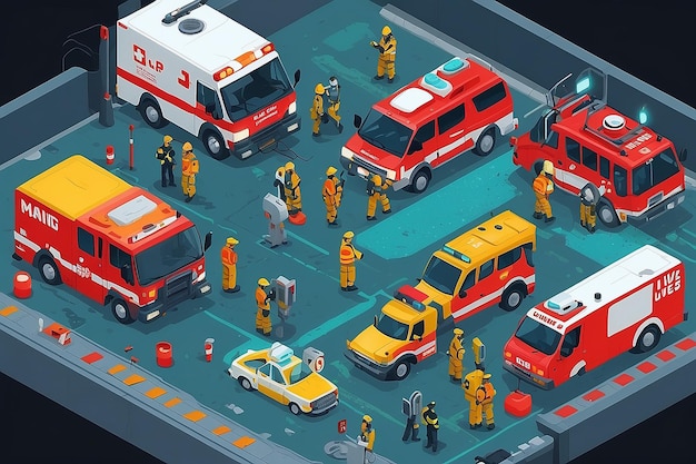 Levens redden in pixels De hightech saga van een reddingsploeg geïllustreerd in platte vector