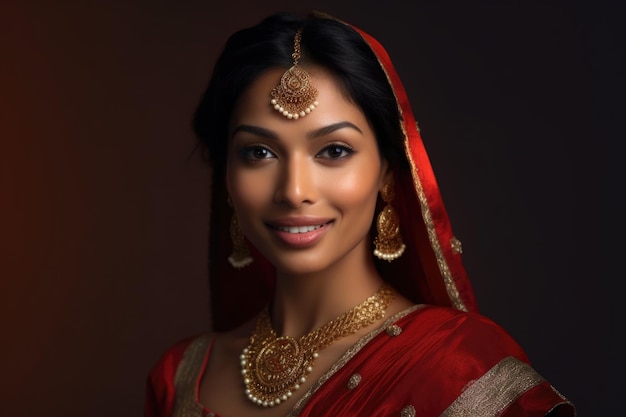 Levensachtige mooie Aziatische Indiase vrouw met een opvallend uiterlijk en traditionele