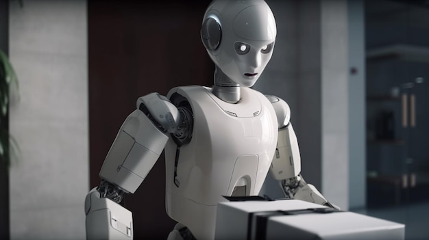 Levering humanoïde robot met een doos Generative Ai