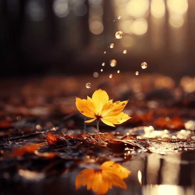 Foto levitatie van een herfstblad herfstfoto zonnige dag generatieve ai