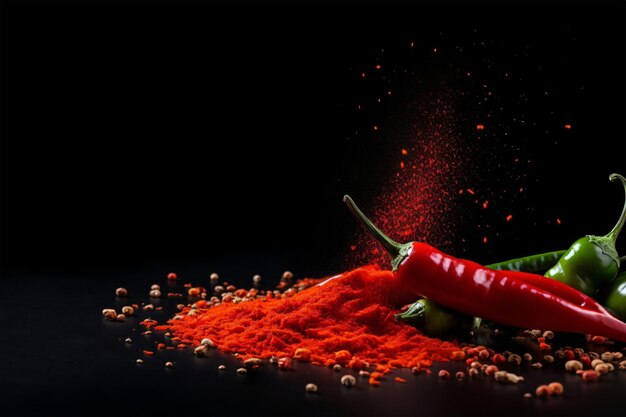 Levitatie van rode chili peper in geheel en in plakjes Generatieve AI
