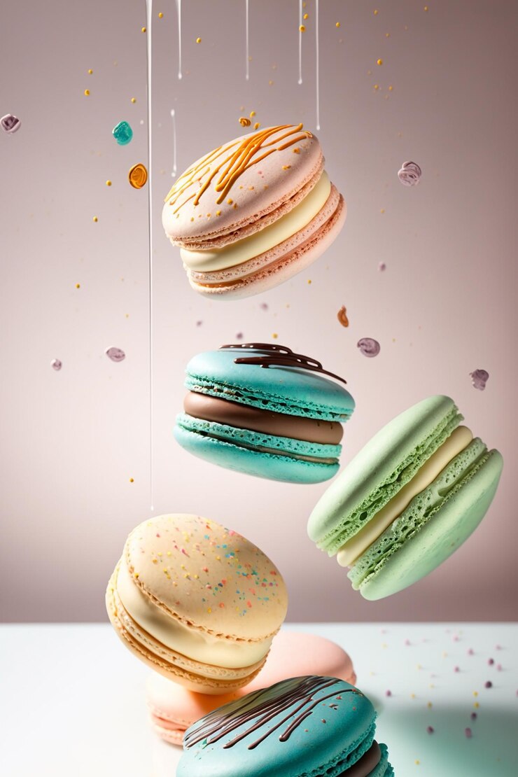 Levitatie veelkleurige macarons renderen