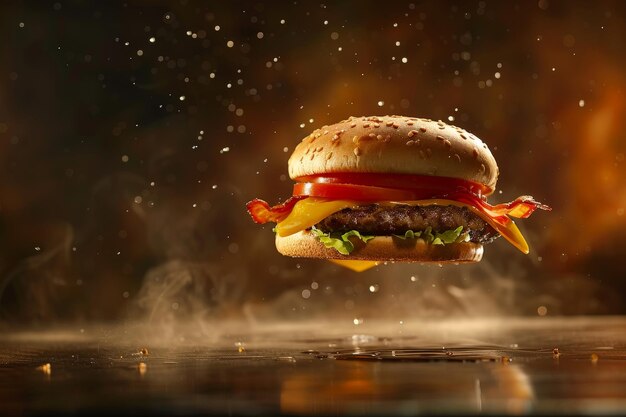 Levitating of Hamburger Een burger vliegt reclame voor fastfood fastfood poster