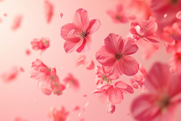 Levitating pink flowers in high resolution image