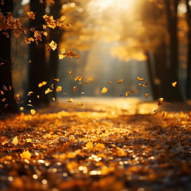 Photo levitation of an autumn leaf autumn picture sunny day generative ai