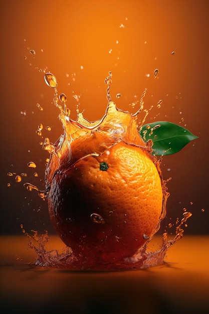 Levitazione di arance mature agrumate con gocce di succo