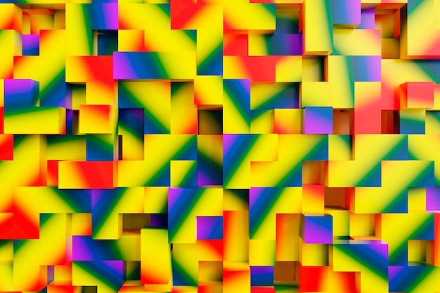 キューブとカラフルな幾何学的な壁と LGBT の背景虹色の水平フォーマット