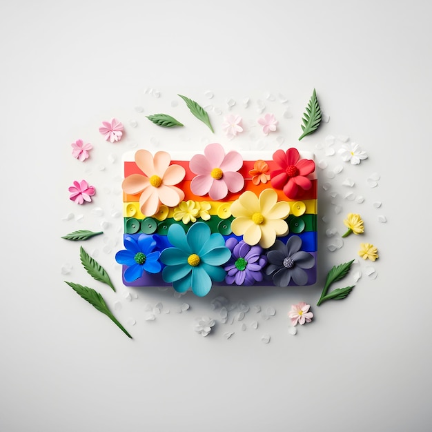 LGBT colored flag with flowers AI generated