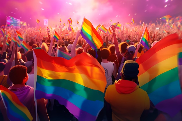 ЛГБТ-сообщество на параде в честь месяца гордости, иллюстрация Сгенерировано AI