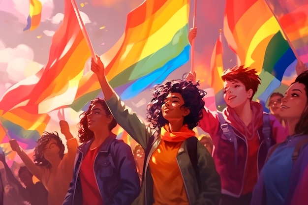 LGBT community at the parade Pride month illustration AI Generated