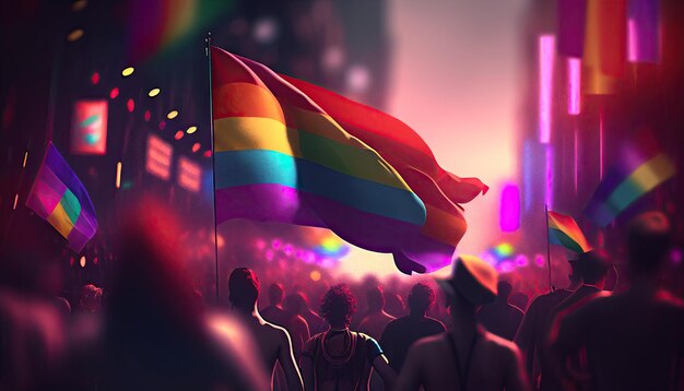 Foto illustrazione dello sfondo dell'orgoglio della comunità lgbt colori della bandiera arcobaleno ia generativa