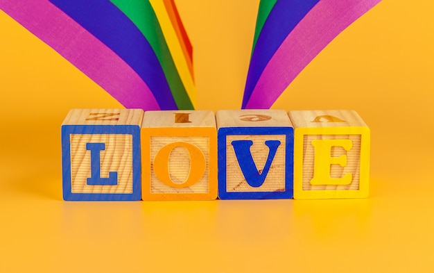 LGBT concept, text love, LGBT flag