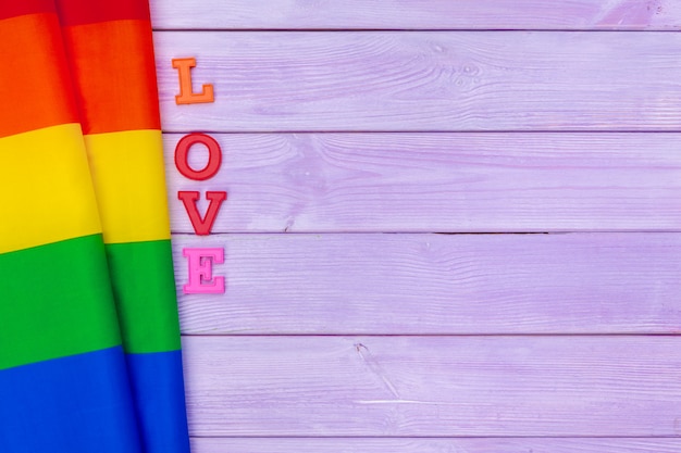 LGBT day . LGBT flag on the table.