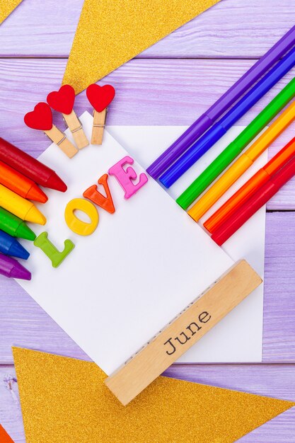 LGBT day . LGBT flag on the table.