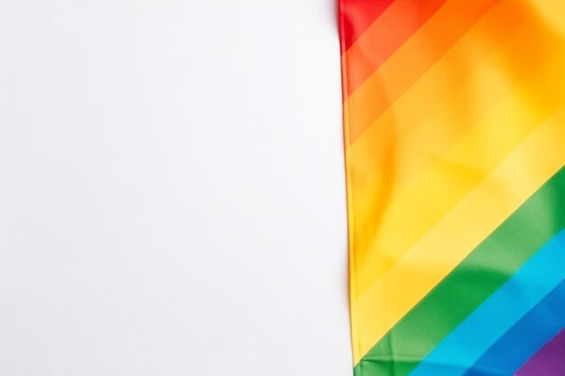 LGBT flag lying on a white table with copyspace