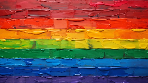 LGBT flag Rainbow colored brick wall Vibrant oil palette knife strokes