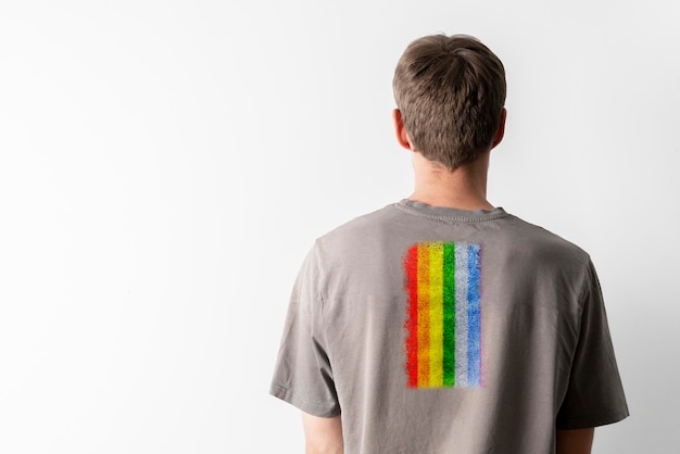 A lgbt gay pride symbol rainbow flag on the tshirt