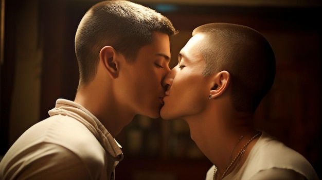 Photo lgbt generative ai two kissing smooching young men