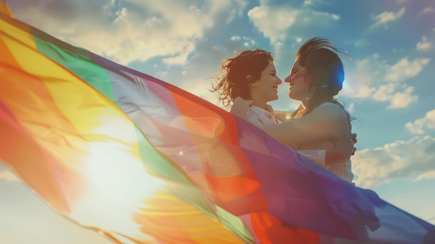 Foto coppia lesbica lgbt momenti d'amore concetto di felicità tramonto