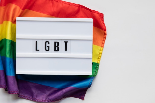 LGBT lightbox message on an LGBT gay pride flag