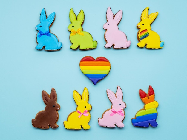 Lgbt love diversity rabbit crowd rainbow heart