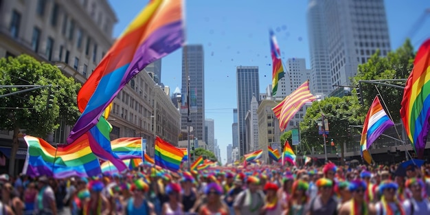 LGBT parade with flags Generative AI