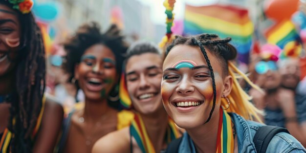 LGBT parade with flags Generative AI