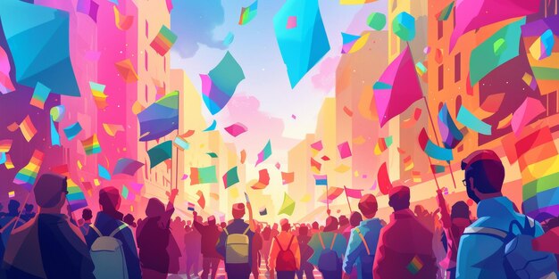 LGBT parade with flags Generative AI