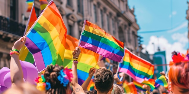 LGBT parade with flags Generative AI