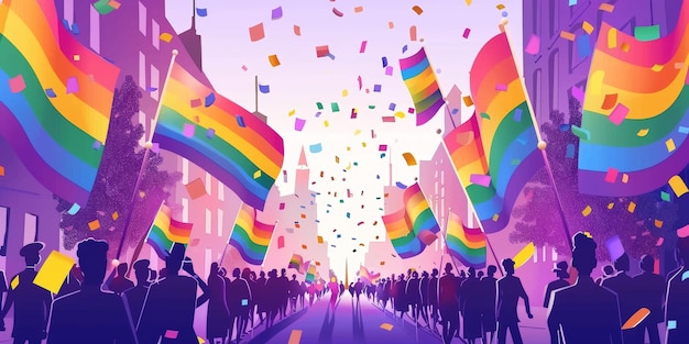 LGBT parade with flags Generative AI