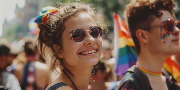 LGBT parade with flags Generative AI