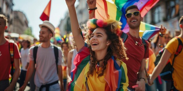 LGBT parade with flags Generative AI