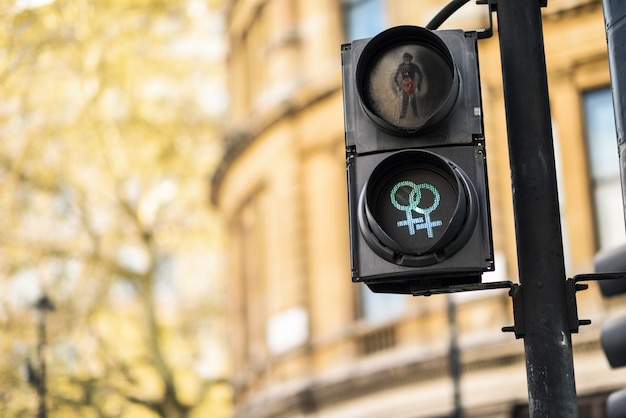 LGBT pedestrian traffic light signals symbolizing equality, diversity and tolerance