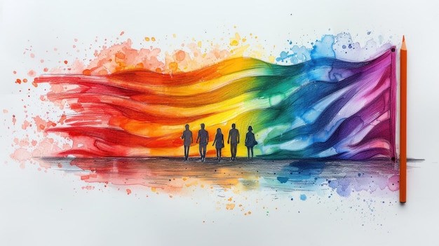 Photo lgbt pride day pencil drawing flag and people illustration background
